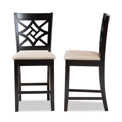 Baxton Studio - Nicolette Set of 2 Pub Stools in Sand/Dark Brown - RH340P-Sand/Dark Brown-PC view 3