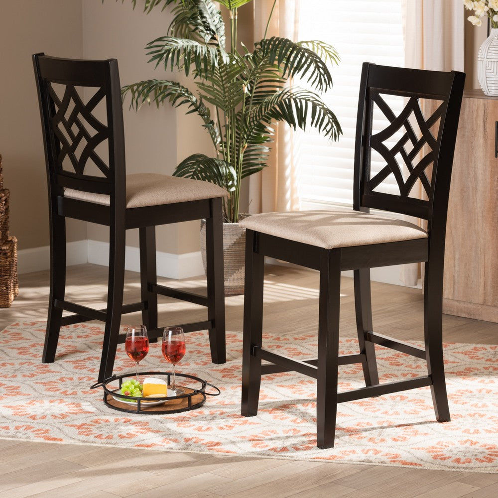 Baxton Studio - Nicolette Set of 2 Pub Stools in Sand/Dark Brown - RH340P-Sand/Dark Brown-PC view 6