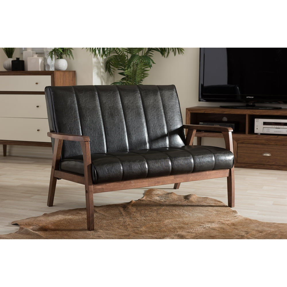Baxton Studio - Nikko Loveseat in Black - BBT8011A2-Black Loveseat view 5