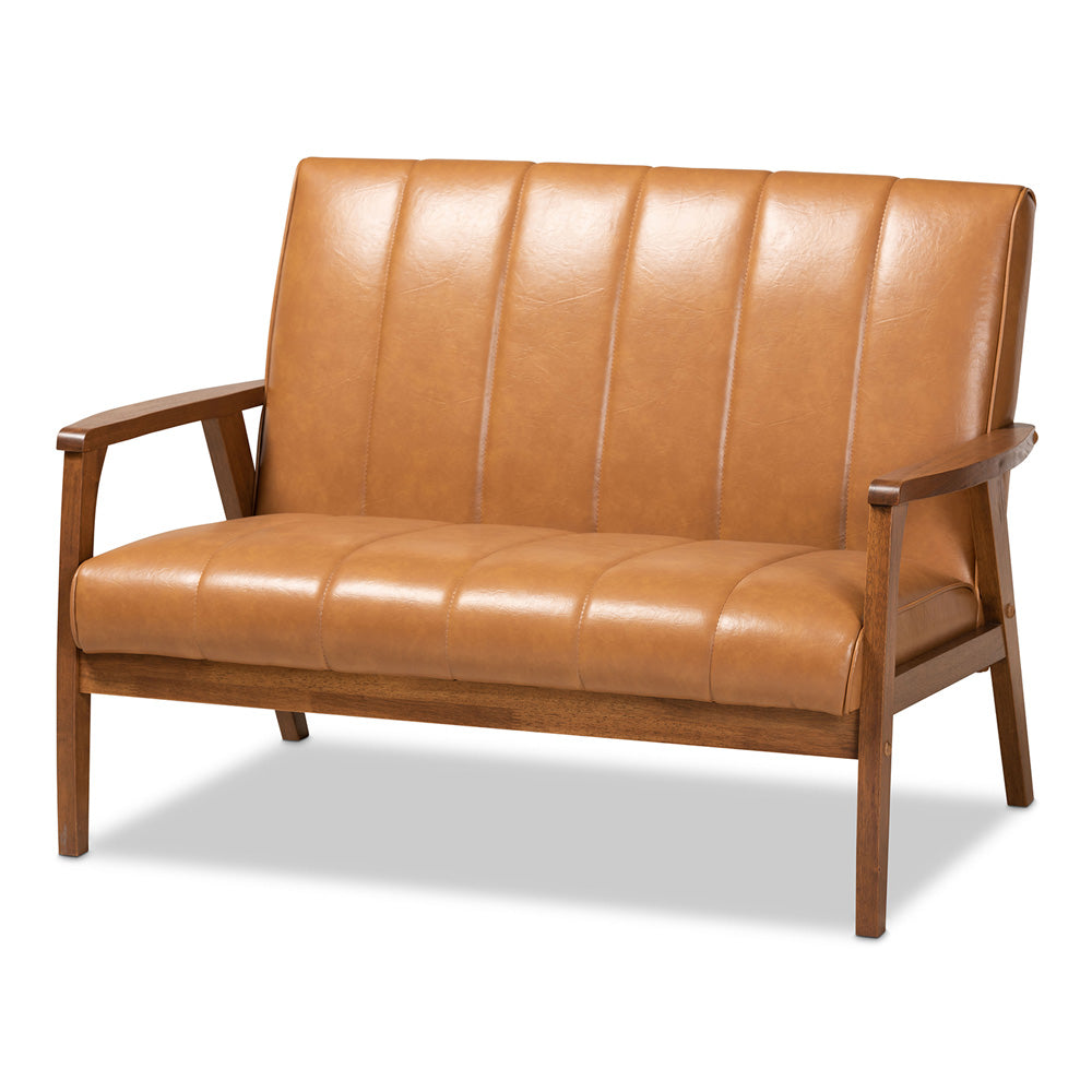 Baxton Studio - Nikko Loveseat in Tan/walnut brown - BBT8011A2-Tan Loveseat view 1