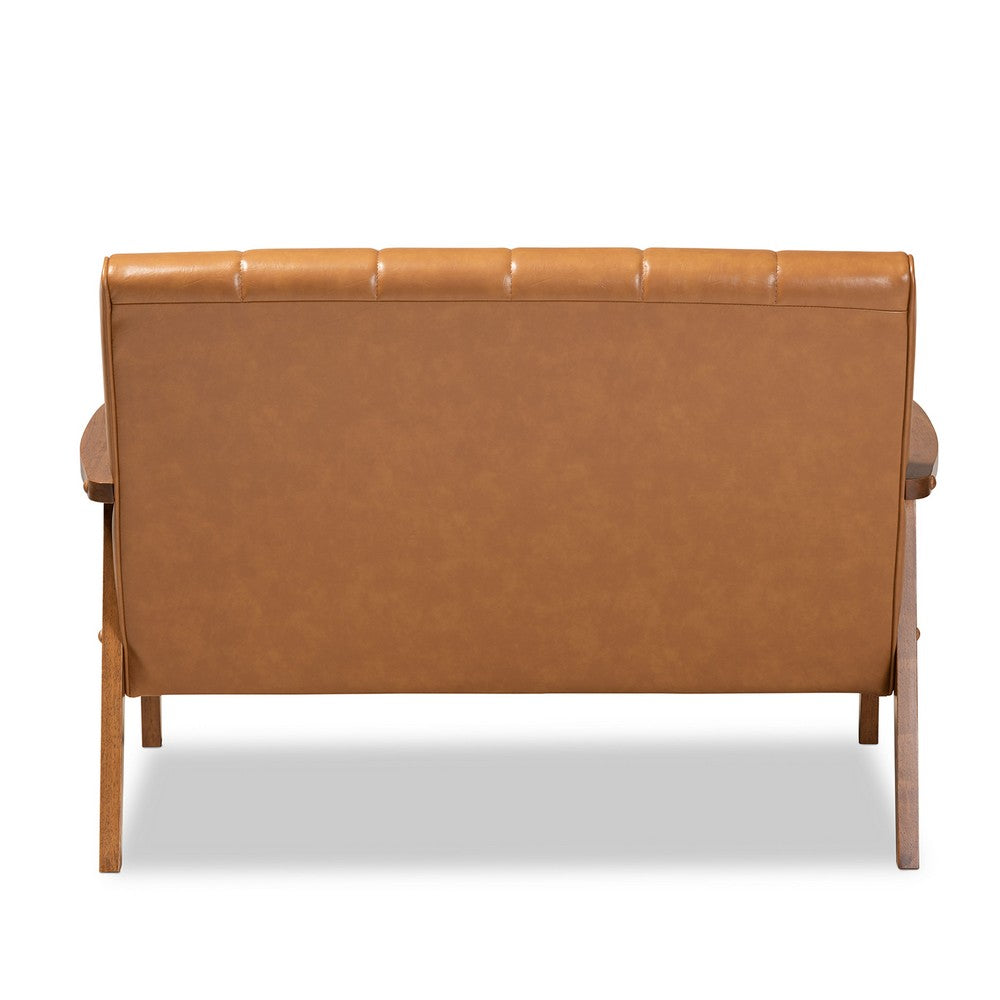 Baxton Studio - Nikko Loveseat in Tan/walnut brown - BBT8011A2-Tan Loveseat view 4