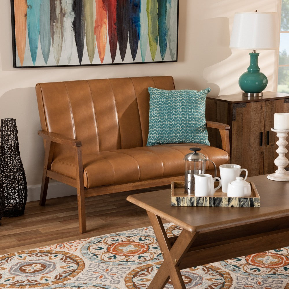 Baxton Studio - Nikko Loveseat in Tan/walnut brown - BBT8011A2-Tan Loveseat view 7