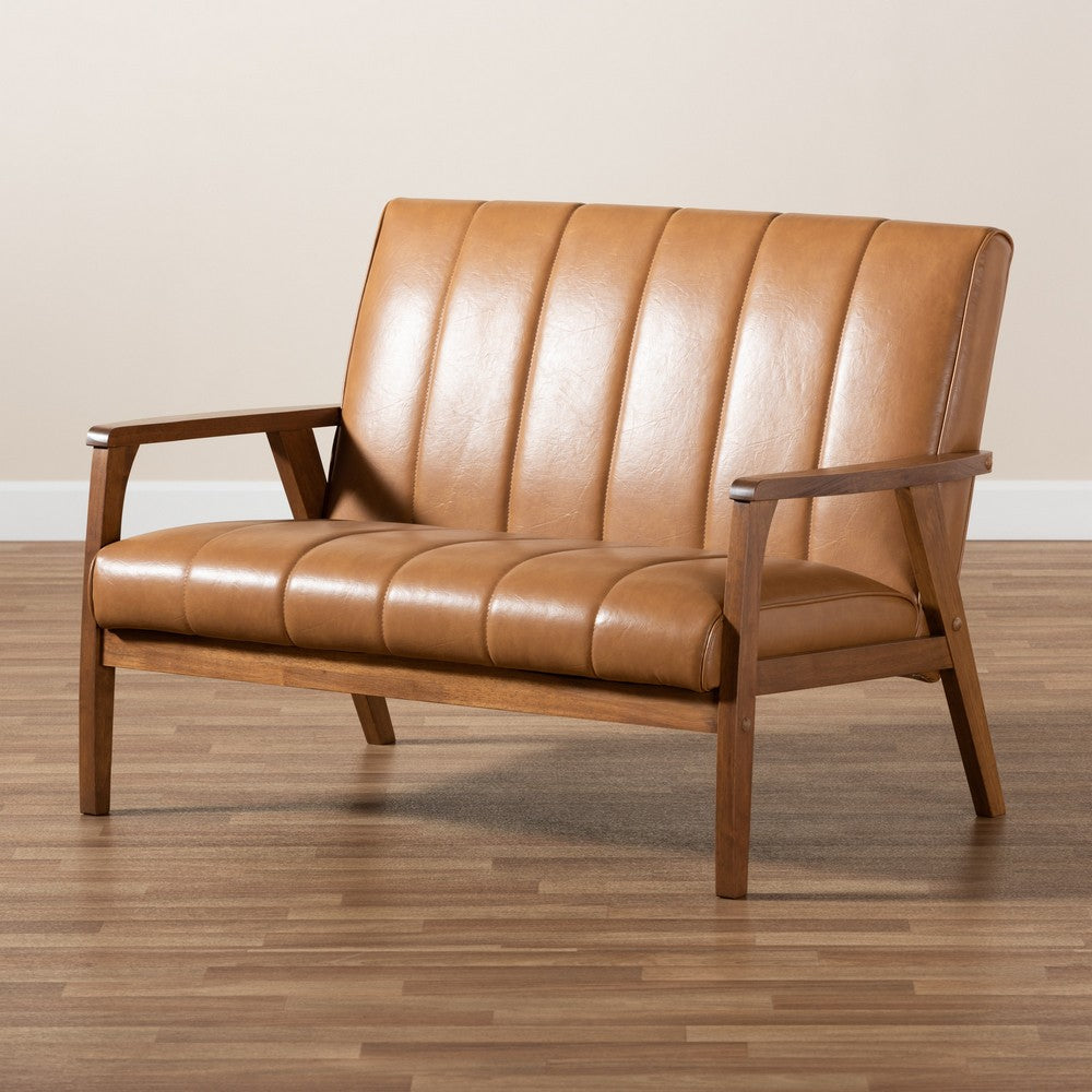 Baxton Studio - Nikko Loveseat in Tan/walnut brown - BBT8011A2-Tan Loveseat view 8