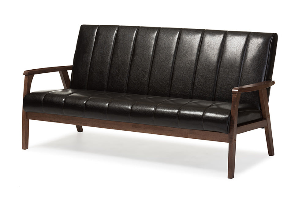 Baxton Studio - Nikko Sofa in Dark Brown - BBT8011A2-Brown Sofa view 1