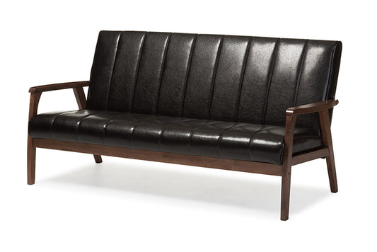 Baxton Studio - Nikko Sofa in Dark Brown - BBT8011A2-Brown Sofa view 1