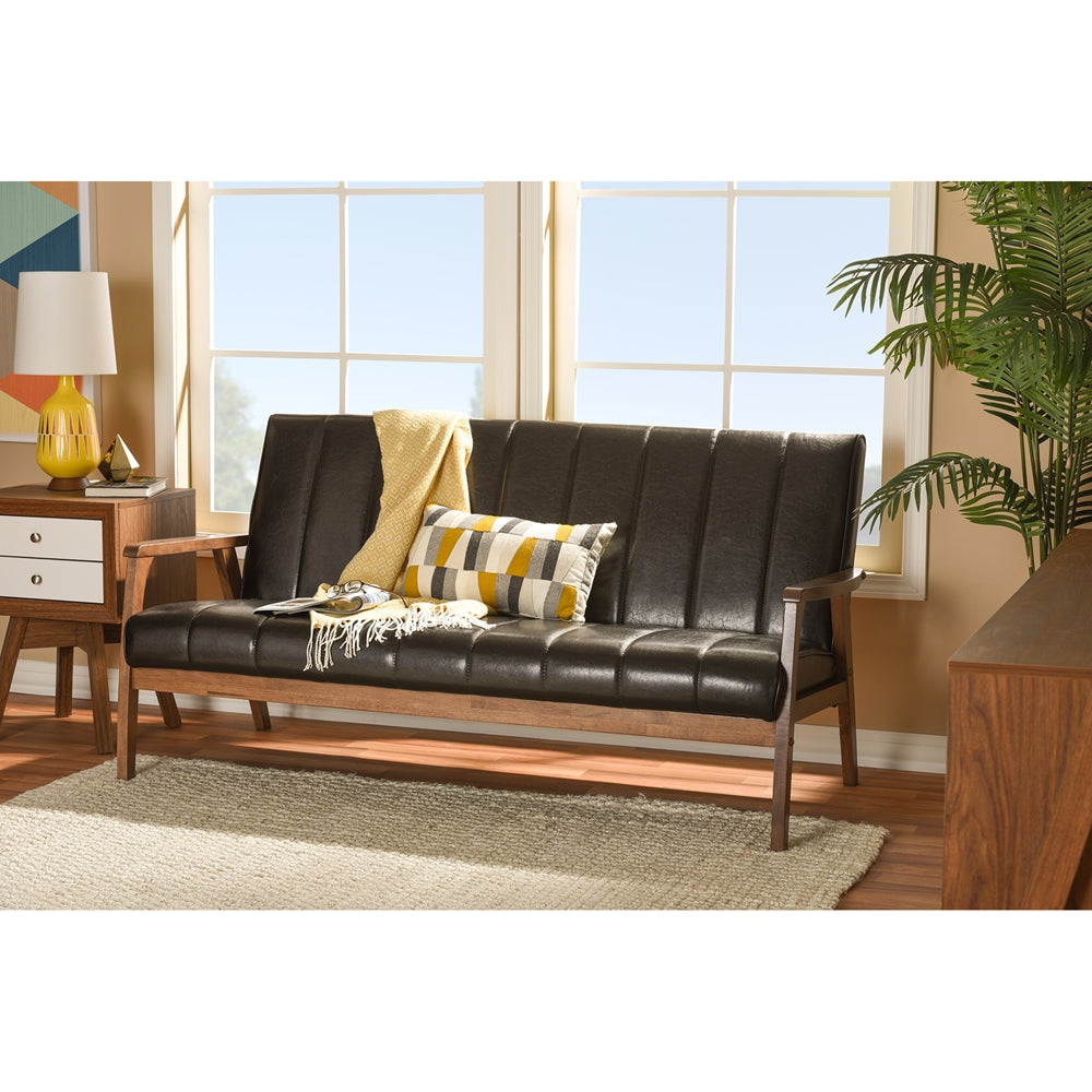 Baxton Studio - Nikko Sofa in Dark Brown - BBT8011A2-Brown Sofa view 5