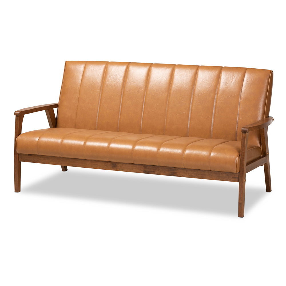 Baxton Studio - Nikko Sofa in Tan/walnut brown - BBT8011A2-Tan Sofa view 1