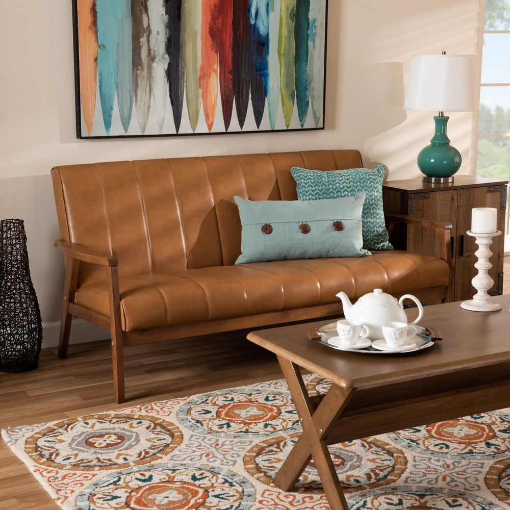 Baxton Studio - Nikko Sofa in Tan/walnut brown - BBT8011A2-Tan Sofa view 7