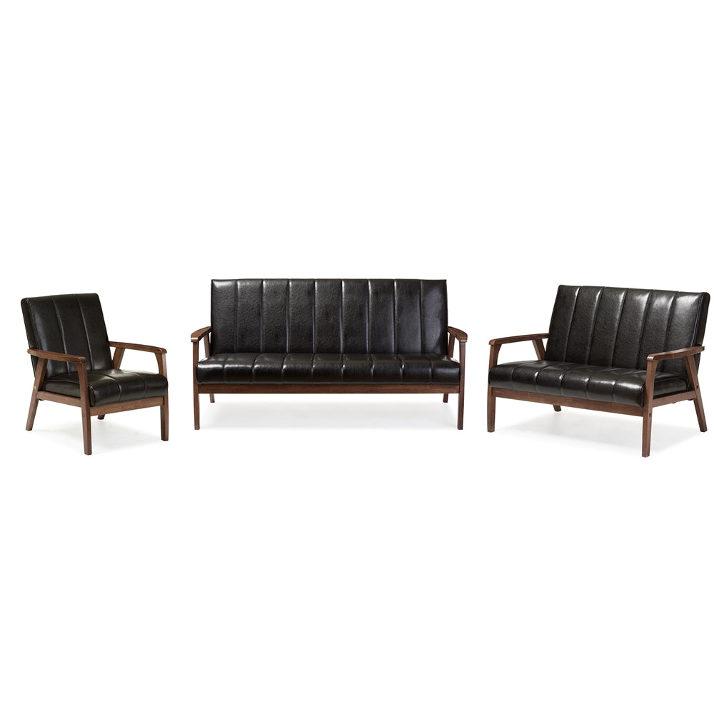 Baxton Studio - Nikko Sofa Set in Black - BBT8011A2-Black 3PC Set view 1