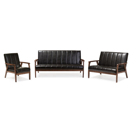 Baxton Studio - Nikko Sofa Set in Black - BBT8011A2-Black 3PC Set view 1