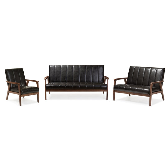 Baxton Studio - Nikko Sofa Set in Black - BBT8011A2-Black 3PC Set view 1