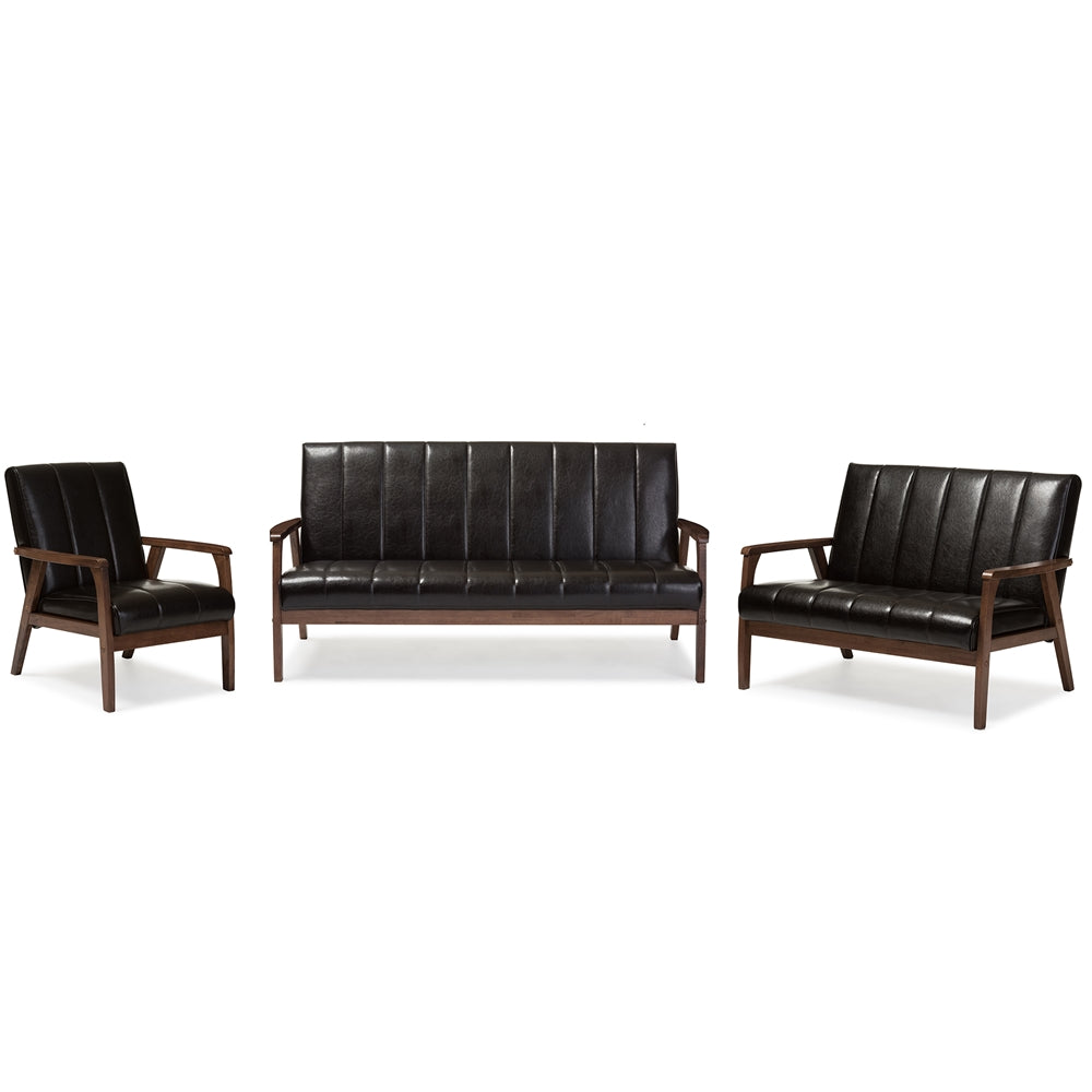 Baxton Studio - Nikko Sofa Set in Dark Brown - BBT8011A2-Brown 3PC Set view 1