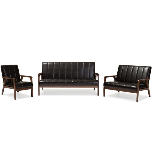 Baxton Studio - Nikko Sofa Set in Dark Brown - BBT8011A2-Brown 3PC Set view 1