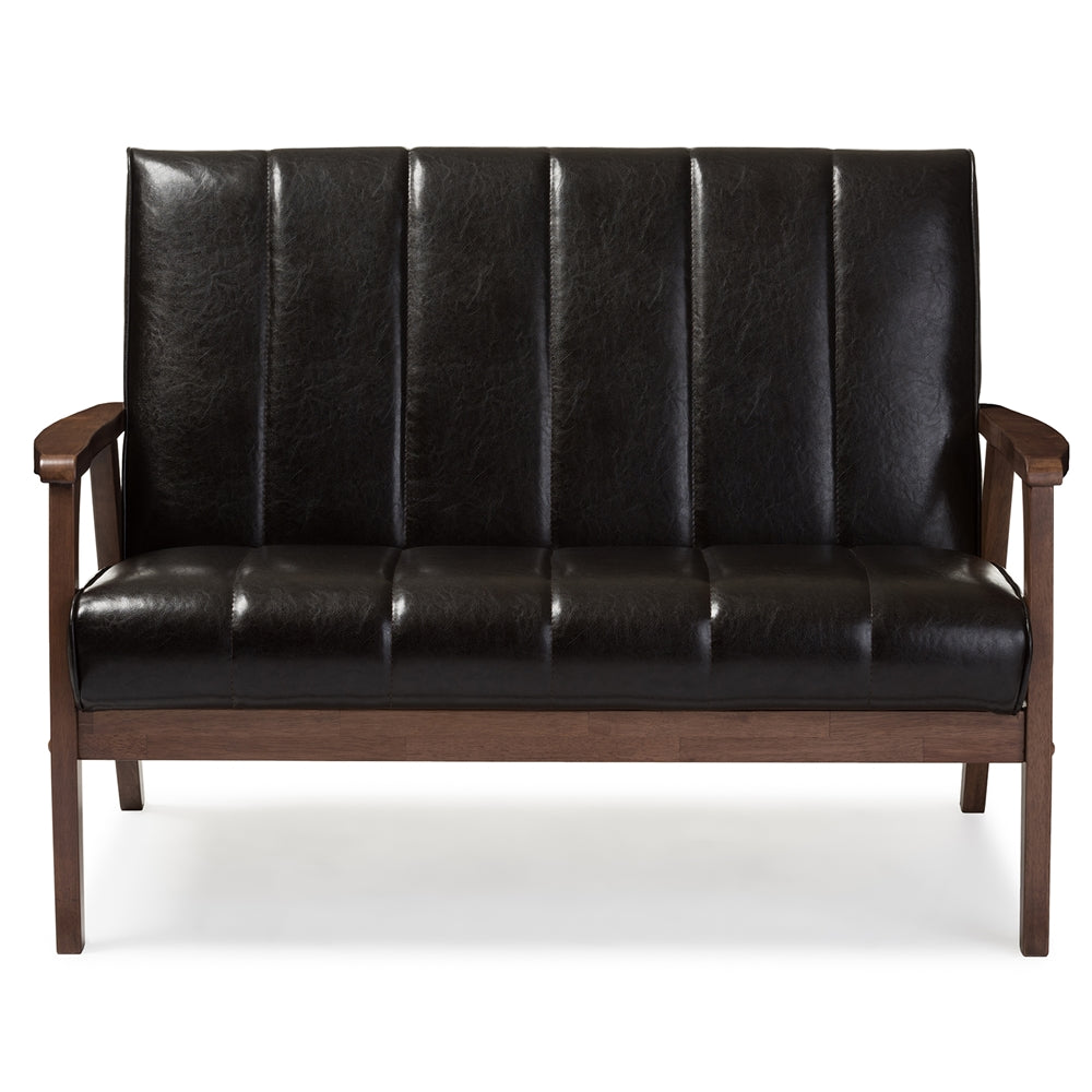 Baxton Studio - Nikko Sofa Set in Dark Brown - BBT8011A2-Brown 3PC Set view 6
