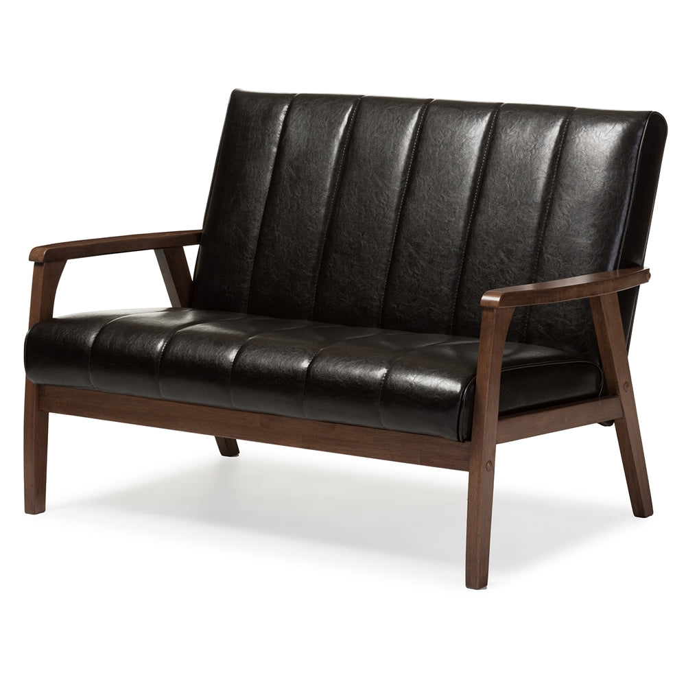 Baxton Studio - Nikko Sofa Set in Dark Brown - BBT8011A2-Brown 3PC Set view 7