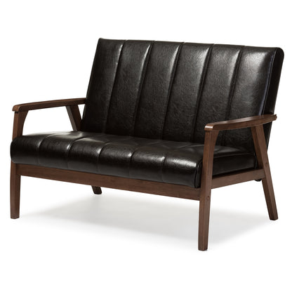Baxton Studio - Nikko Sofa Set in Dark Brown - BBT8011A2-Brown 3PC Set view 7