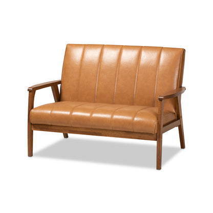 Baxton Studio - Nikko Sofa Set in Tan/walnut brown - BBT8011A2-Tan 3PC Set view 3