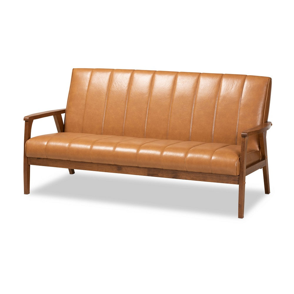 Baxton Studio - Nikko Sofa Set in Tan/walnut brown - BBT8011A2-Tan 3PC Set view 4