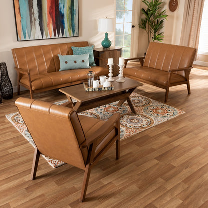 Baxton Studio - Nikko Sofa Set in Tan/walnut brown - BBT8011A2-Tan 3PC Set view 7
