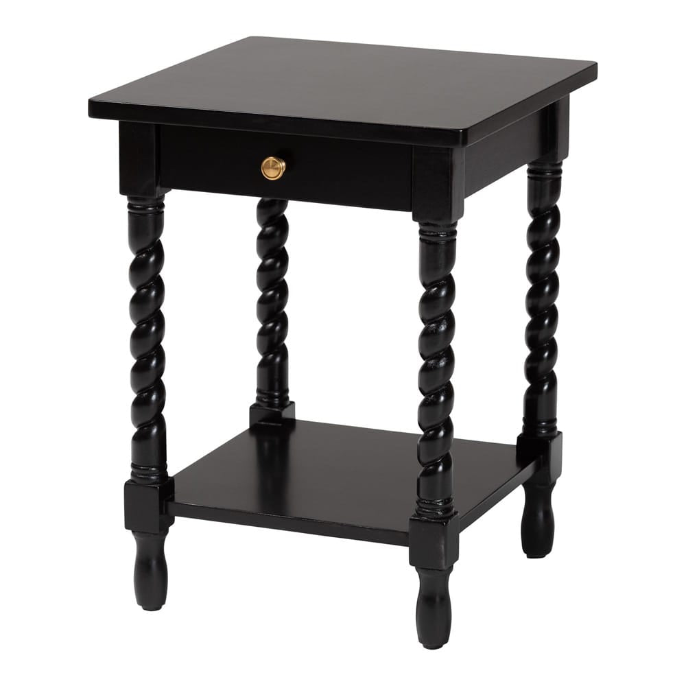 Baxton Studio - Niklas Nightstand in Black - KL-1734-Niklas-Black/Wooden-NS view 1