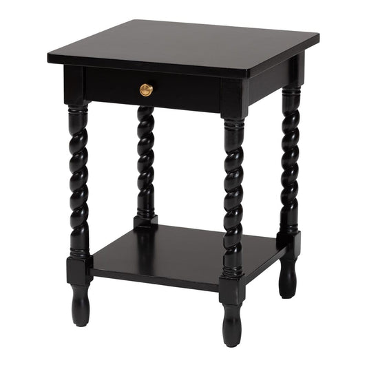 Baxton Studio - Niklas Nightstand in Black - KL-1734-Niklas-Black/Wooden-NS view 1
