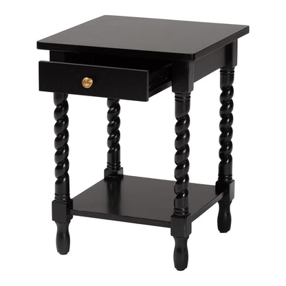 Baxton Studio - Niklas Nightstand in Black - KL-1734-Niklas-Black/Wooden-NS view 2