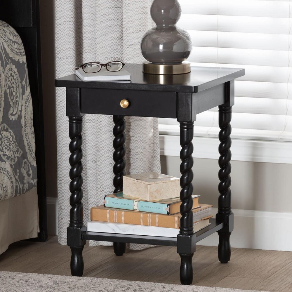 Baxton Studio - Niklas Nightstand in Black - KL-1734-Niklas-Black/Wooden-NS view 9