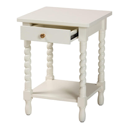 Baxton Studio - Niklas Nightstand in White - KL-1734-Niklas-White/Wooden-NS view 2