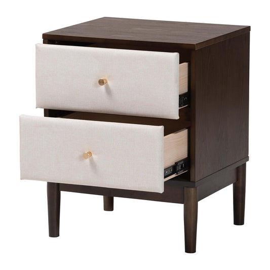 Baxton Studio - Nikolai Nightstand in Beige/Wenge Brown - MG9009-Beige/Wenge-2DW-NS view 2