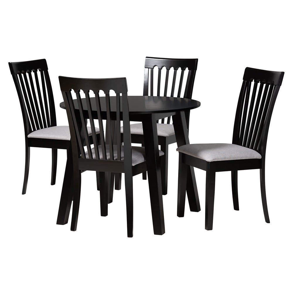 Baxton Studio - Nina Dining Set in Grey/Espresso Brown - Nina-Grey/Dark Brown-5PC Dining Set view 1