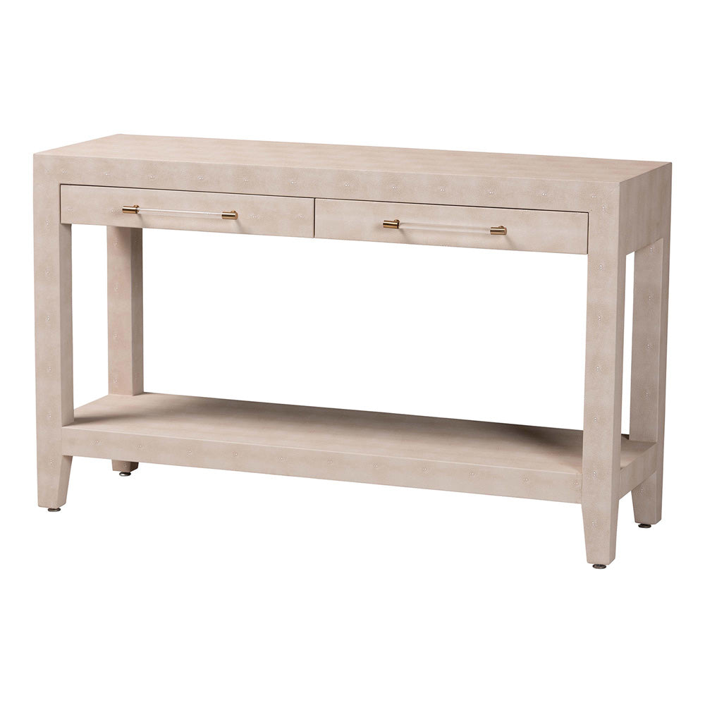 Baxton Studio - Nira Console Table in Beige/Brass - JY24B282-Beige Faux Shagreen-Console Table view 1