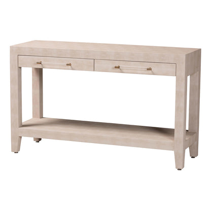 Baxton Studio - Nira Console Table in Beige/Brass - JY24B282-Beige Faux Shagreen-Console Table view 1