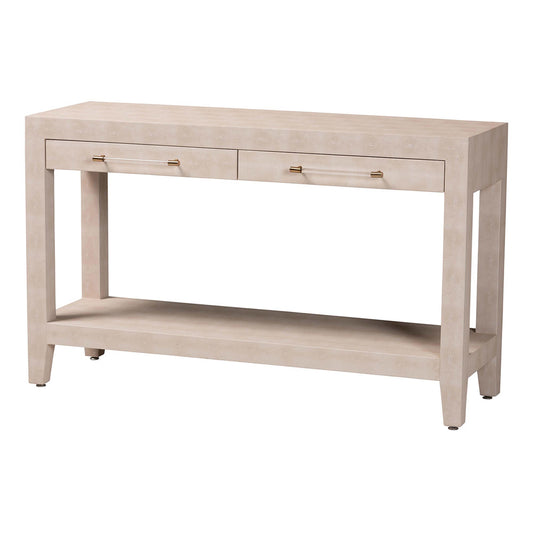 Baxton Studio - Nira Console Table in Beige/Brass - JY24B282-Beige Faux Shagreen-Console Table view 1