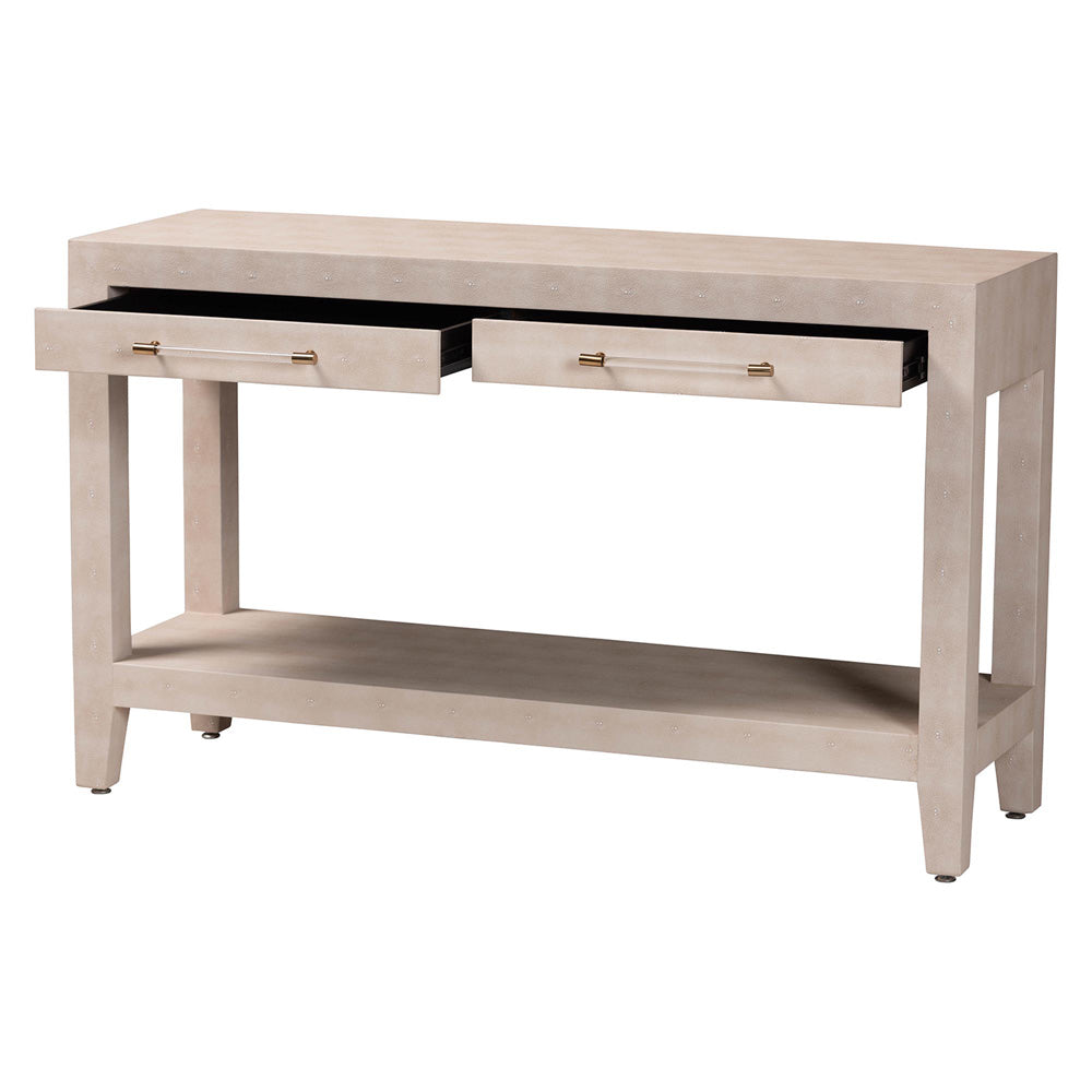 Baxton Studio - Nira Console Table in Beige/Brass - JY24B282-Beige Faux Shagreen-Console Table view 2