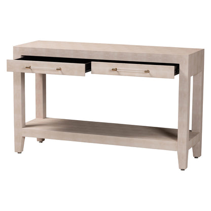 Baxton Studio - Nira Console Table in Beige/Brass - JY24B282-Beige Faux Shagreen-Console Table view 2