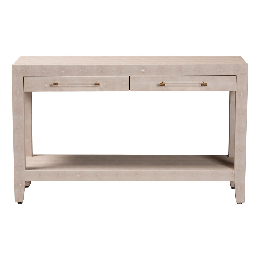 Baxton Studio - Nira Console Table in Beige/Brass - JY24B282-Beige Faux Shagreen-Console Table view 3