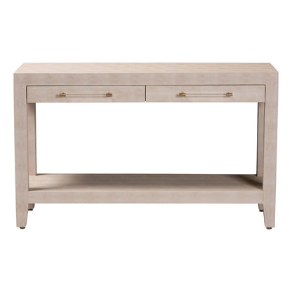 Baxton Studio - Nira Console Table in Beige/Brass - JY24B282-Beige Faux Shagreen-Console Table view 3