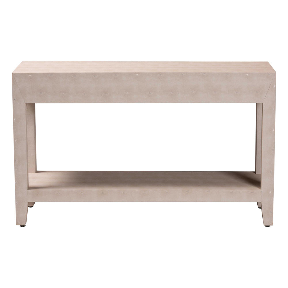 Baxton Studio - Nira Console Table in Beige/Brass - JY24B282-Beige Faux Shagreen-Console Table view 5