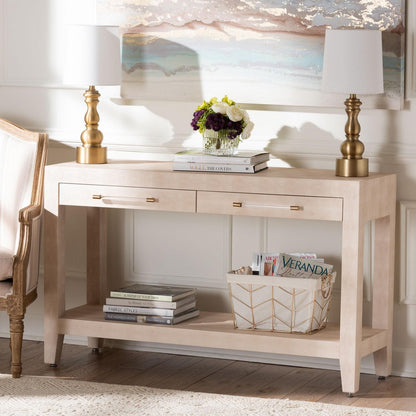 Baxton Studio - Nira Console Table in Beige/Brass - JY24B282-Beige Faux Shagreen-Console Table view 9