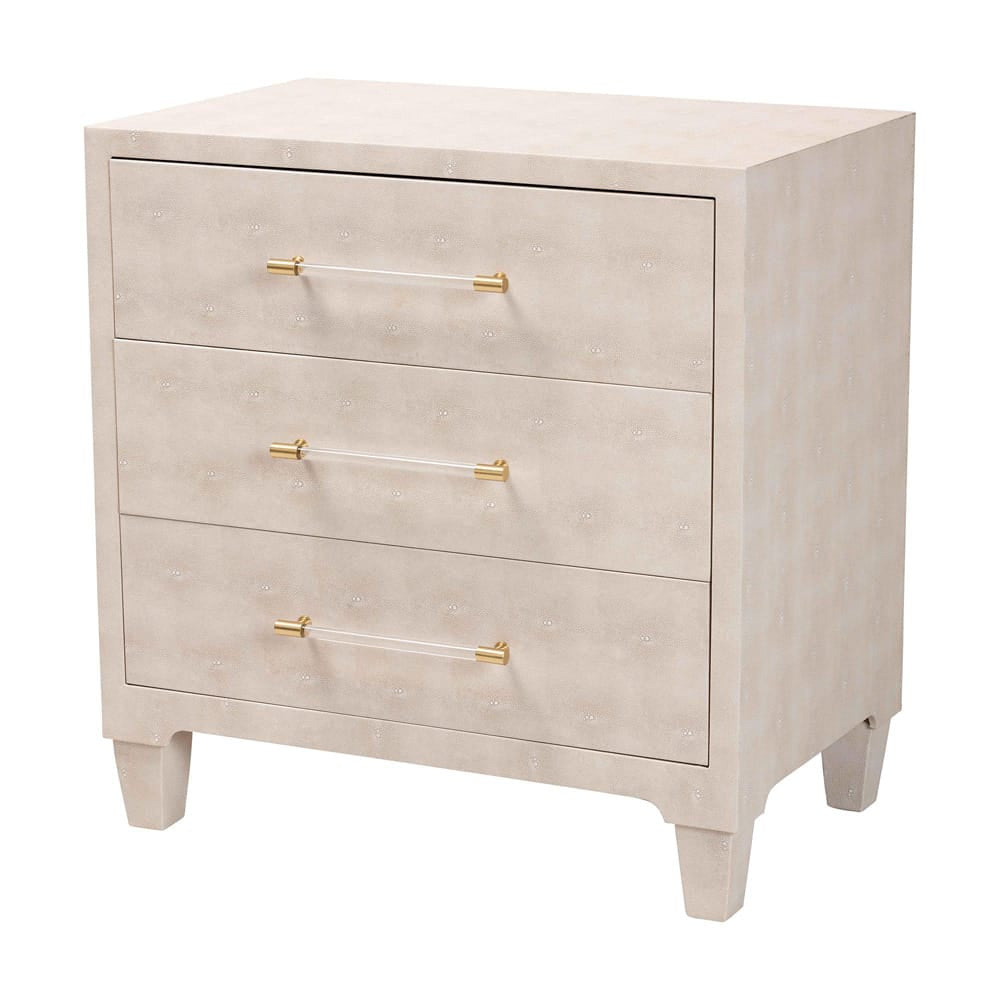 Baxton Studio - Nira Storage Cabinet in Beige/Brass - JY24A042-Beige Faux Shagreen-Cabinet view 1