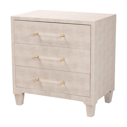 Baxton Studio - Nira Storage Cabinet in Beige/Brass - JY24A042-Beige Faux Shagreen-Cabinet view 1
