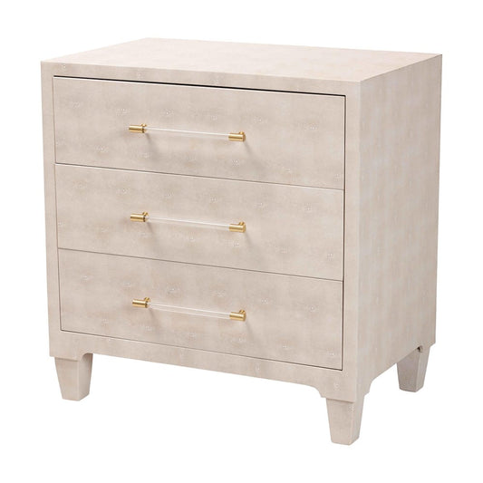 Baxton Studio - Nira Storage Cabinet in Beige/Brass - JY24A042-Beige Faux Shagreen-Cabinet view 1