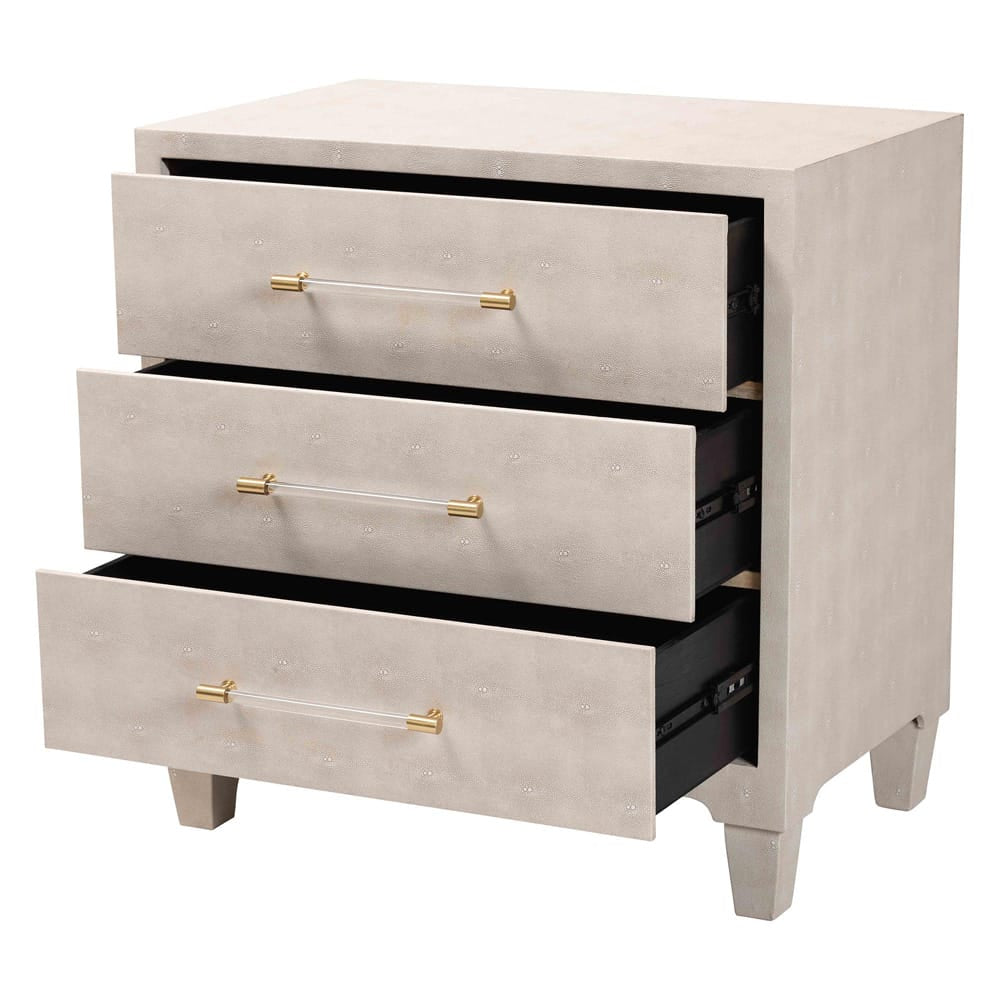 Baxton Studio - Nira Storage Cabinet in Beige/Brass - JY24A042-Beige Faux Shagreen-Cabinet view 2