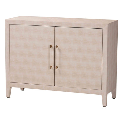 Baxton Studio - Nira Storage Cabinet in Beige/Brass - JY24B281-Beige Faux Shagreen-Cabinet view 1
