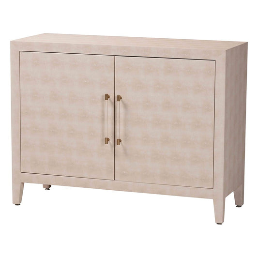 Baxton Studio - Nira Storage Cabinet in Beige/Brass - JY24B281-Beige Faux Shagreen-Cabinet view 1