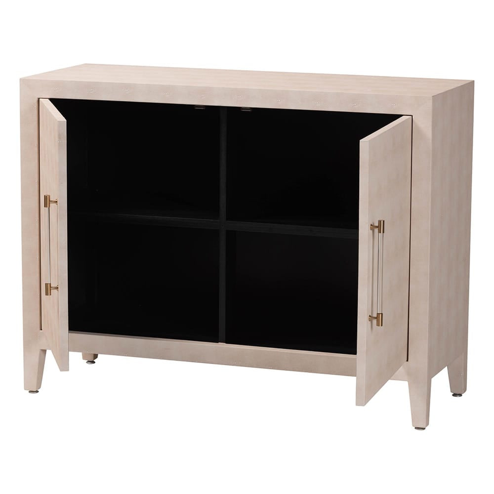 Baxton Studio - Nira Storage Cabinet in Beige/Brass - JY24B281-Beige Faux Shagreen-Cabinet view 2