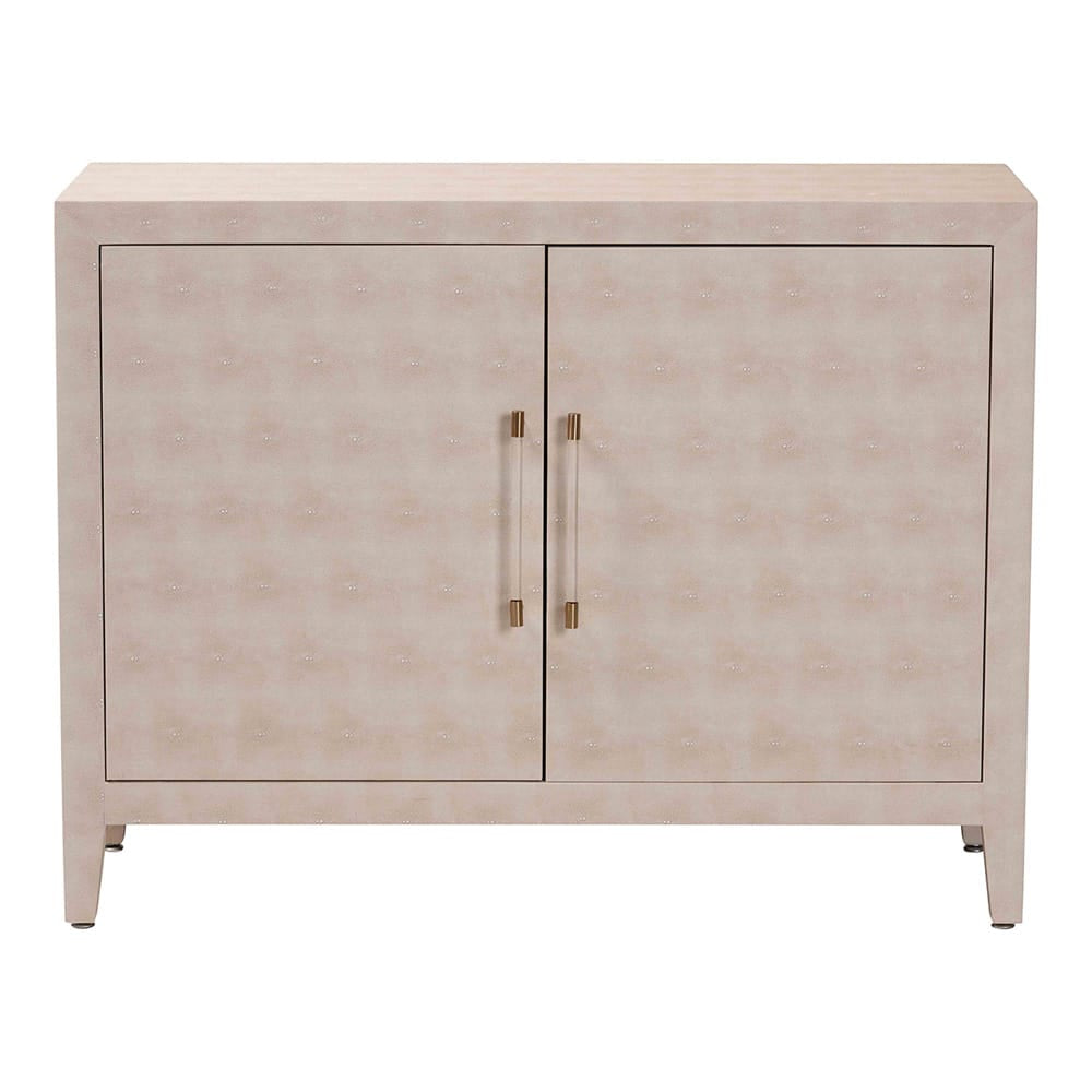 Baxton Studio - Nira Storage Cabinet in Beige/Brass - JY24B281-Beige Faux Shagreen-Cabinet view 3