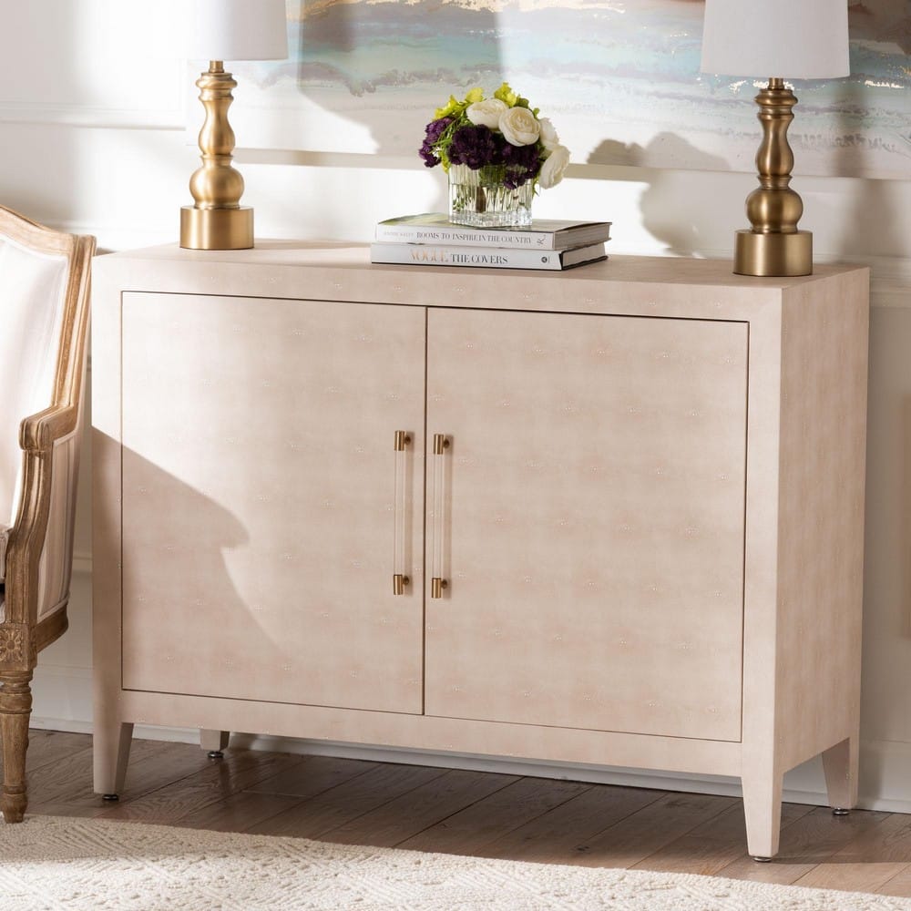 Baxton Studio - Nira Storage Cabinet in Beige/Brass - JY24B281-Beige Faux Shagreen-Cabinet view 9