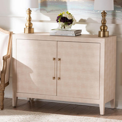 Baxton Studio - Nira Storage Cabinet in Beige/Brass - JY24B281-Beige Faux Shagreen-Cabinet view 9