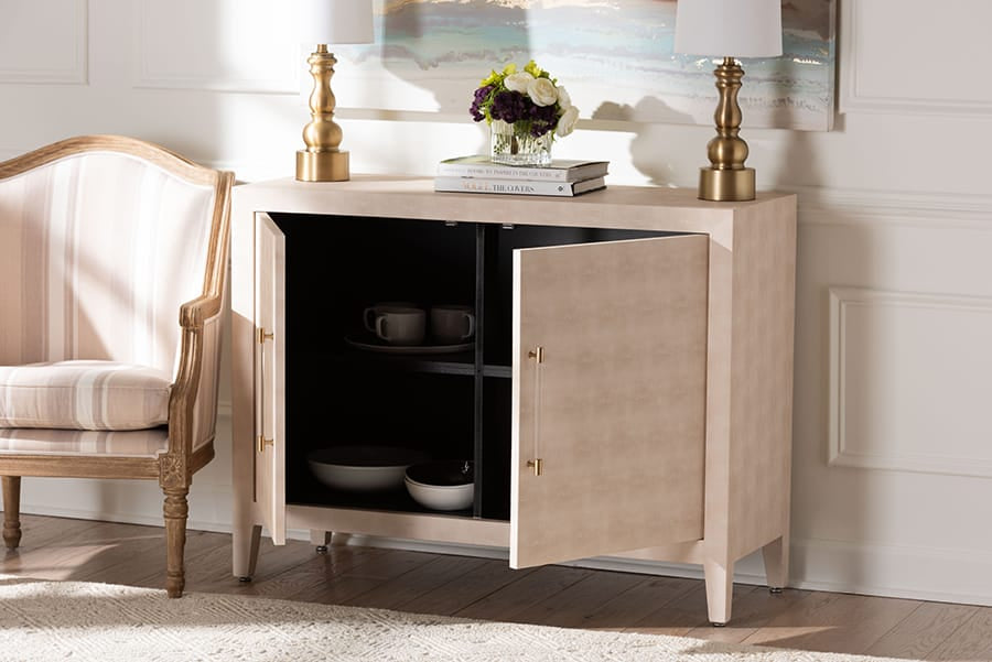 Baxton Studio - Nira Storage Cabinet in Beige/Brass - JY24B281-Beige Faux Shagreen-Cabinet view 10